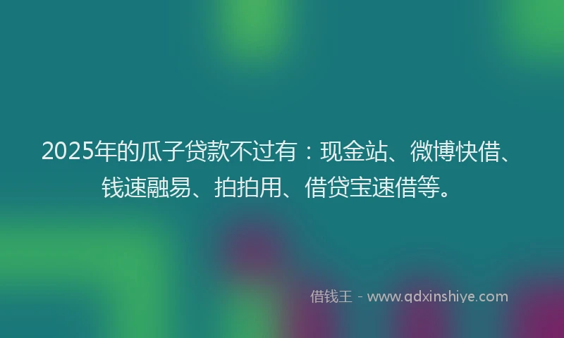 2025年的瓜子贷款不过有：现金站、微博快借、钱速融易、拍拍用、借贷宝速借等。