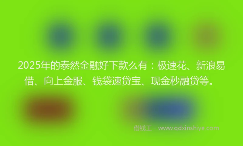 2025年的泰然金融好下款么有：极速花、新浪易借、向上金服、钱袋速贷宝、现金秒融贷等。