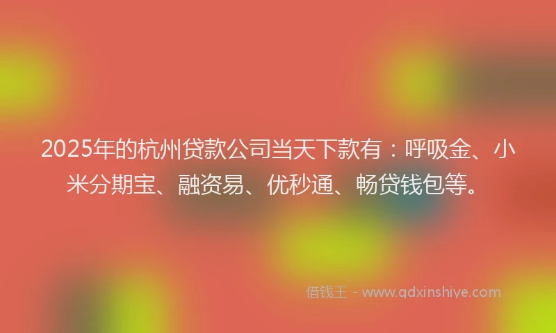 2025年的杭州贷款公司当天下款有：呼吸金、小米分期宝、融资易、优秒通、畅贷钱包等。