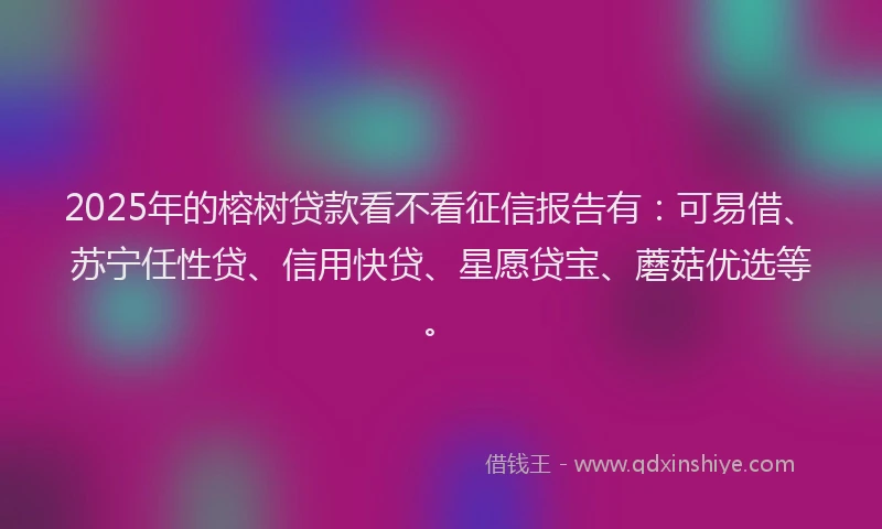 2025年的榕树贷款看不看征信报告有：可易借、苏宁任性贷、信用快贷、星愿贷宝、蘑菇优选等。