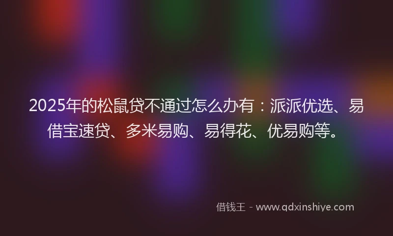 2025年的松鼠贷不通过怎么办有：派派优选、易借宝速贷、多米易购、易得花、优易购等。