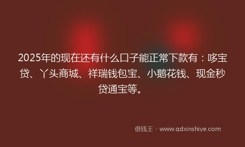 2025年的现在还有什么口子能正常下款有：哆宝贷、丫头商城、祥瑞钱包宝、小鹅花钱、现金秒贷通宝等。