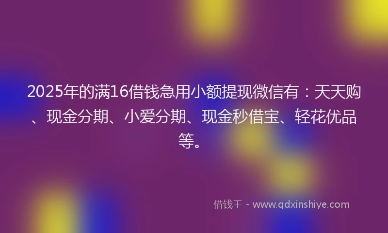 2025年的满16借钱急用小额提现微信有：天天购、现金分期、小爱分期、现金秒借宝、轻花优品等。