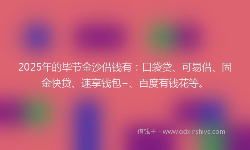 2025年的毕节金沙借钱有：口袋贷、可易借、固金快贷、速享钱包+、百度有钱花等。