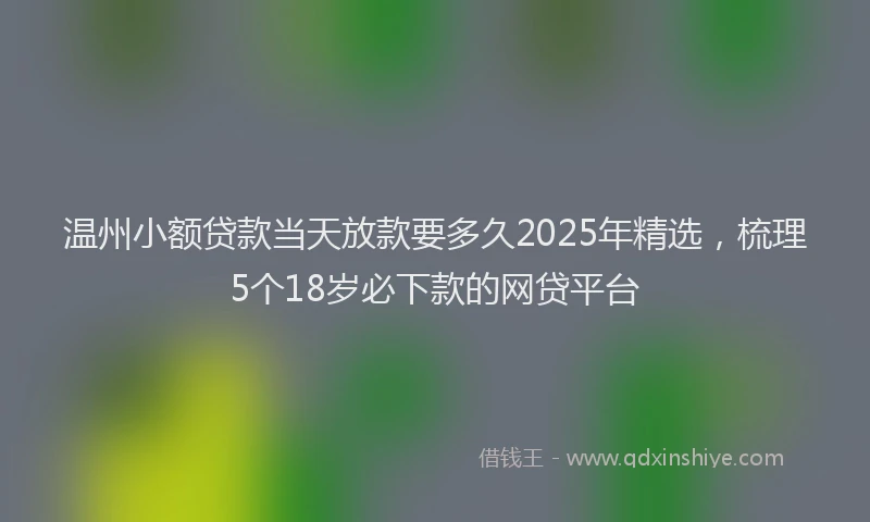 温州小额贷款当天放款要多久2025年精选，梳理5个18岁必下款的网贷平台