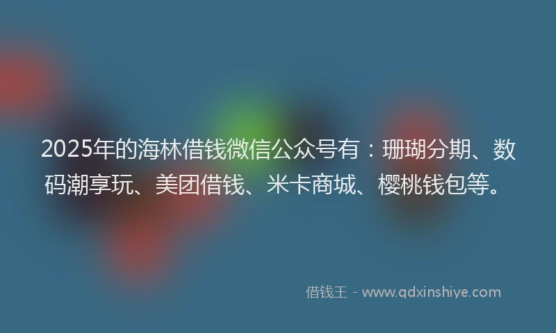 2025年的海林借钱微信公众号有：珊瑚分期、数码潮享玩、美团借钱、米卡商城、樱桃钱包等。