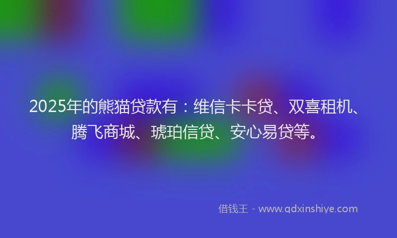 2025年的熊猫贷款有：维信卡卡贷、双喜租机、腾飞商城、琥珀信贷、安心易贷等。