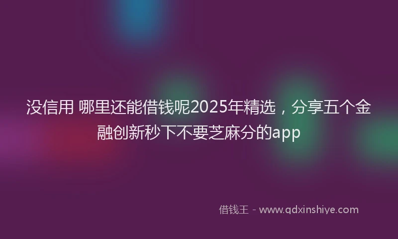 没信用 哪里还能借钱呢2025年精选，分享五个金融创新秒下不要芝麻分的app