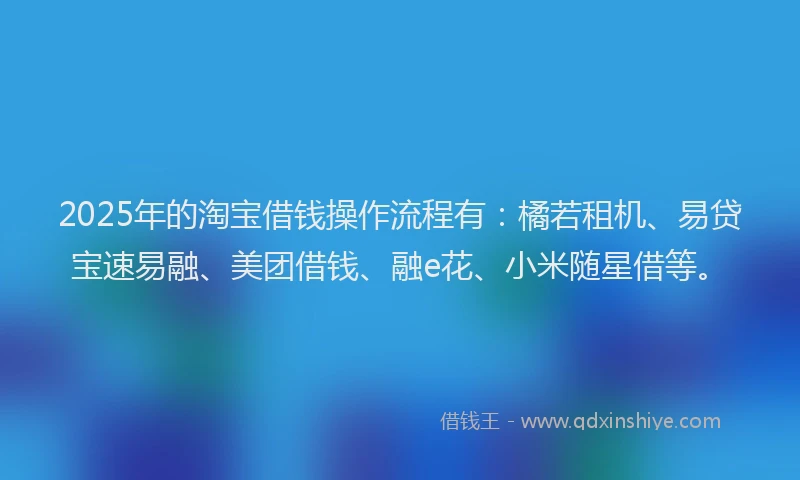 2025年的淘宝借钱操作流程有：橘若租机、易贷宝速易融、美团借钱、融e花、小米随星借等。