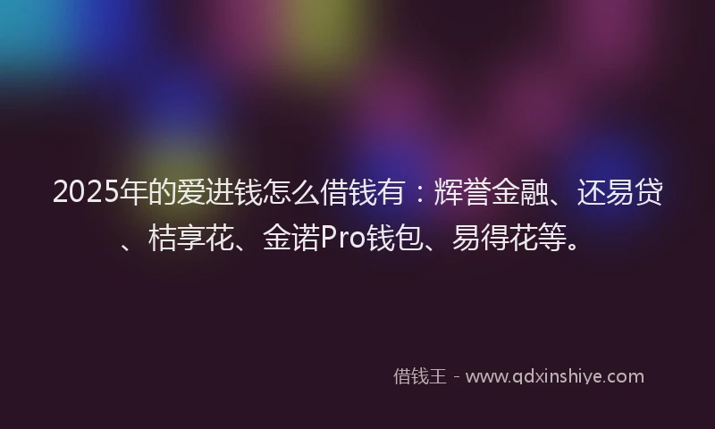 2025年的爱进钱怎么借钱有：辉誉金融、还易贷、桔享花、金诺Pro钱包、易得花等。