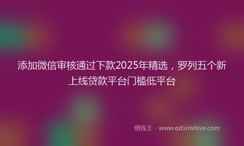 添加微信审核通过下款2025年精选，罗列五个新上线贷款平台门槛低平台