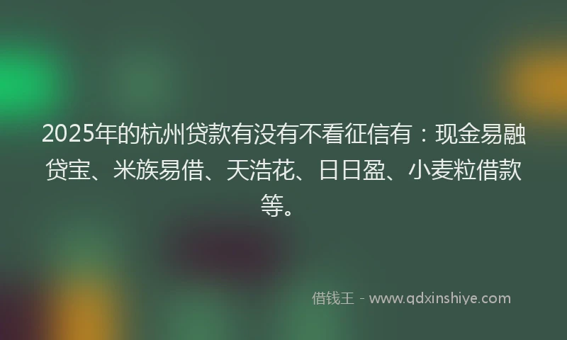 2025年的杭州贷款有没有不看征信有：现金易融贷宝、米族易借、天浩花、日日盈、小麦粒借款等。
