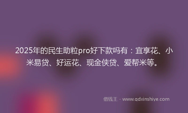2025年的民生助粒pro好下款吗有：宜享花、小米易贷、好运花、现金侠贷、爱帮米等。