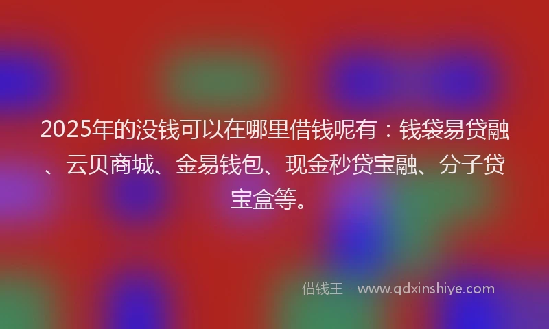 2025年的没钱可以在哪里借钱呢有：钱袋易贷融、云贝商城、金易钱包、现金秒贷宝融、分子贷宝盒等。