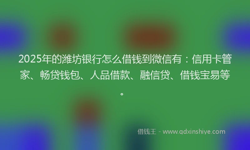 2025年的潍坊银行怎么借钱到微信有：信用卡管家、畅贷钱包、人品借款、融信贷、借钱宝易等。