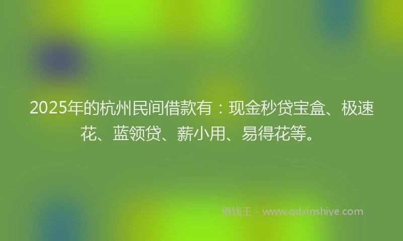 2025年的杭州民间借款有：现金秒贷宝盒、极速花、蓝领贷、薪小用、易得花等。