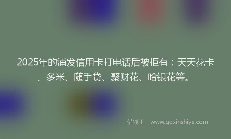 2025年的浦发信用卡打电话后被拒有：天天花卡、多米、随手贷、聚财花、哈银花等。