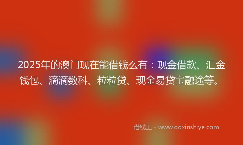 2025年的澳门现在能借钱么有：现金借款、汇金钱包、滴滴数科、粒粒贷、现金易贷宝融途等。
