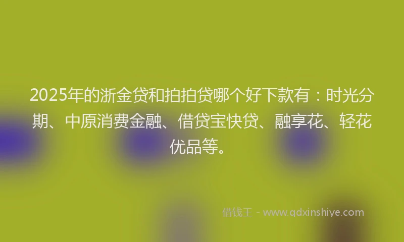 2025年的浙金贷和拍拍贷哪个好下款有：时光分期、中原消费金融、借贷宝快贷、融享花、轻花优品等。