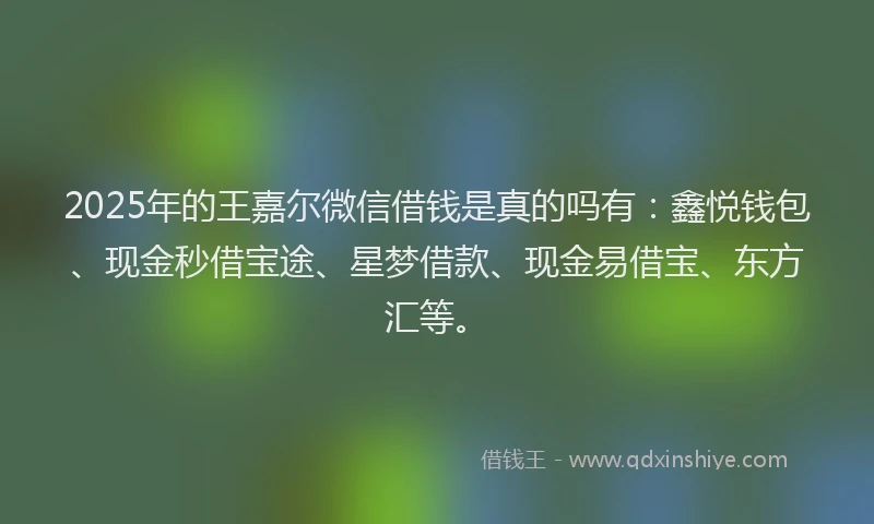 2025年的王嘉尔微信借钱是真的吗有：鑫悦钱包、现金秒借宝途、星梦借款、现金易借宝、东方汇等。