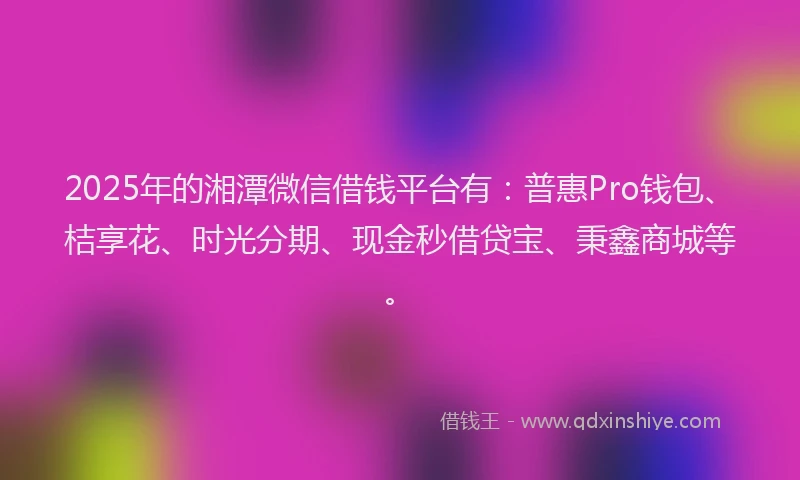 2025年的湘潭微信借钱平台有：普惠Pro钱包、桔享花、时光分期、现金秒借贷宝、秉鑫商城等。