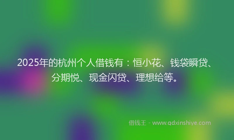 2025年的杭州个人借钱有：恒小花、钱袋瞬贷、分期悦、现金闪贷、理想给等。