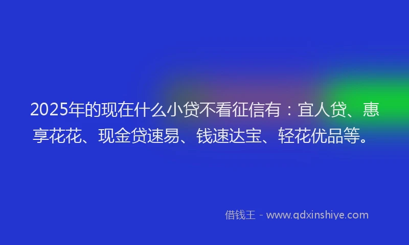 2025年的现在什么小贷不看征信有：宜人贷、惠享花花、现金贷速易、钱速达宝、轻花优品等。