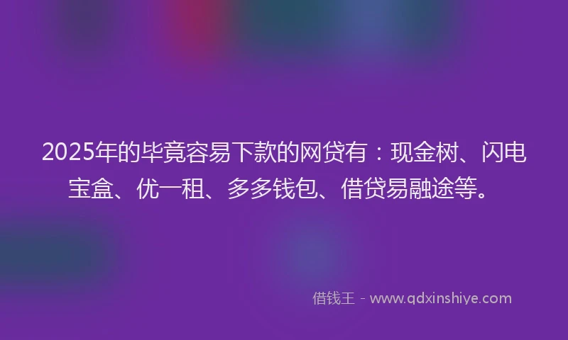 2025年的毕竟容易下款的网贷有：现金树、闪电宝盒、优一租、多多钱包、借贷易融途等。