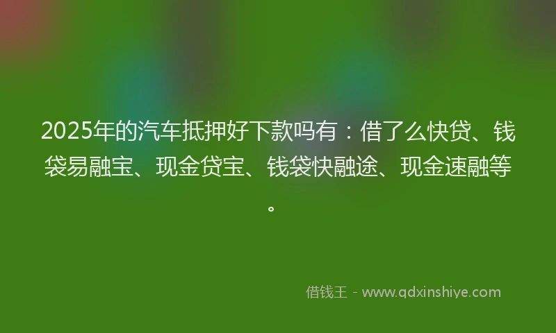 2025年的汽车抵押好下款吗有：借了么快贷、钱袋易融宝、现金贷宝、钱袋快融途、现金速融等。