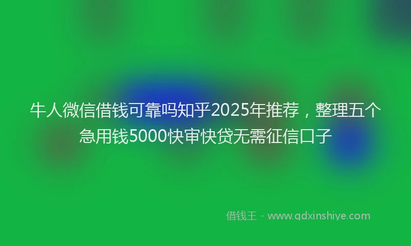 牛人微信借钱可靠吗知乎2025年推荐，整理五个急用钱5000快审快贷无需征信口子