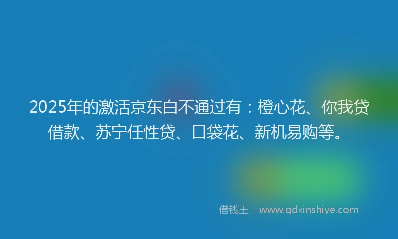 2025年的激活京东白不通过有：橙心花、你我贷借款、苏宁任性贷、口袋花、新机易购等。