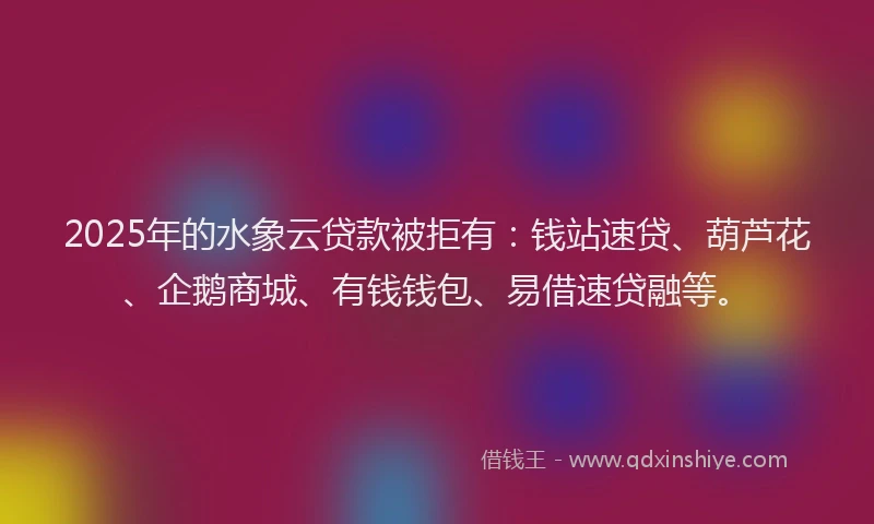 2025年的水象云贷款被拒有：钱站速贷、葫芦花、企鹅商城、有钱钱包、易借速贷融等。