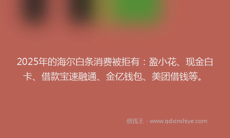 2025年的海尔白条消费被拒有：盈小花、现金白卡、借款宝速融通、金亿钱包、美团借钱等。