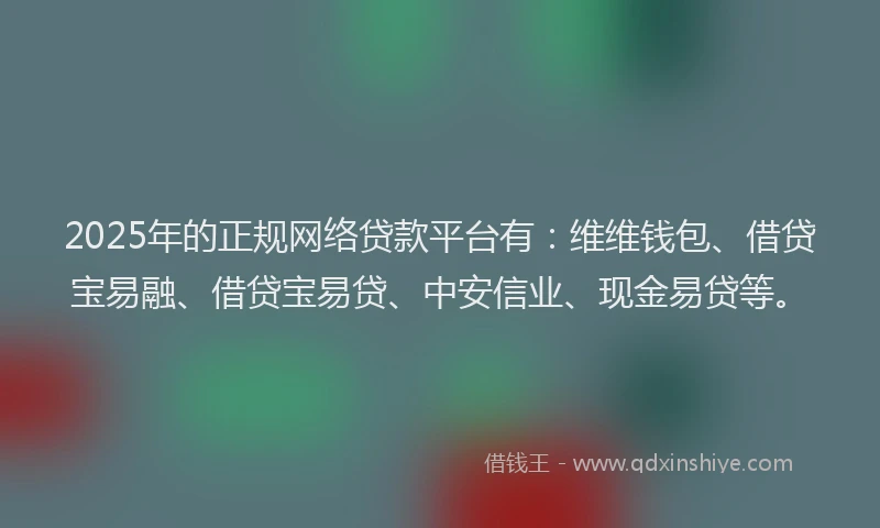 2025年的正规网络贷款平台有：维维钱包、借贷宝易融、借贷宝易贷、中安信业、现金易贷等。