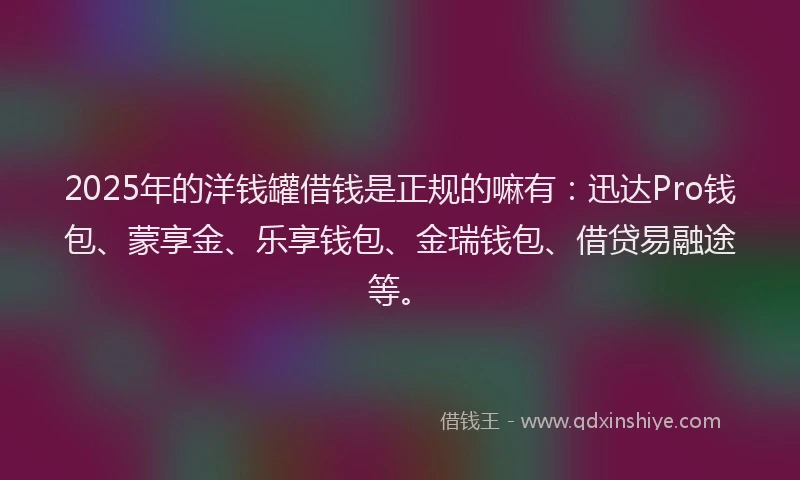 2025年的洋钱罐借钱是正规的嘛有：迅达Pro钱包、蒙享金、乐享钱包、金瑞钱包、借贷易融途等。