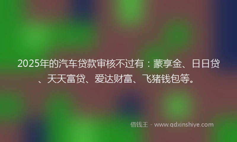 2025年的汽车贷款审核不过有：蒙享金、日日贷、天天富贷、爱达财富、飞猪钱包等。