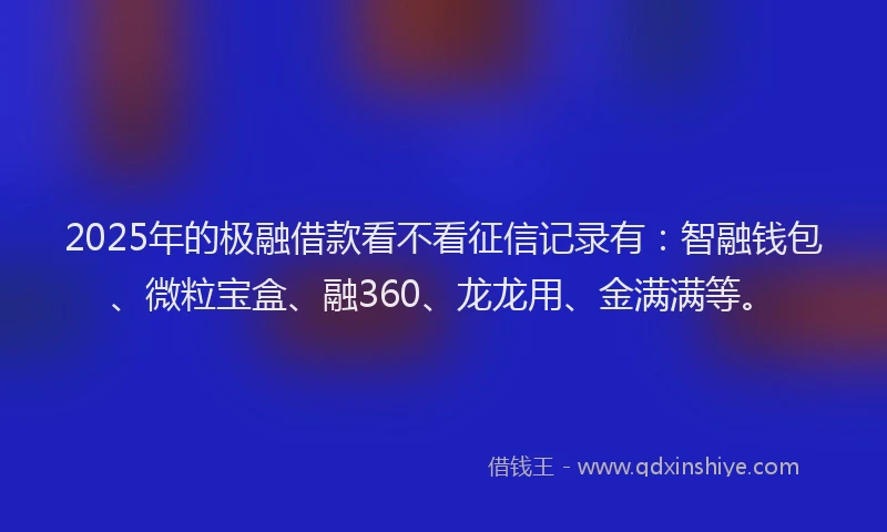 2025年的极融借款看不看征信记录有：智融钱包、微粒宝盒、融360、龙龙用、金满满等。