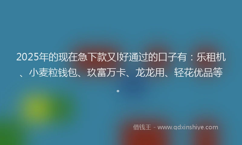 2025年的现在急下款又l好通过的口子有：乐租机、小麦粒钱包、玖富万卡、龙龙用、轻花优品等。