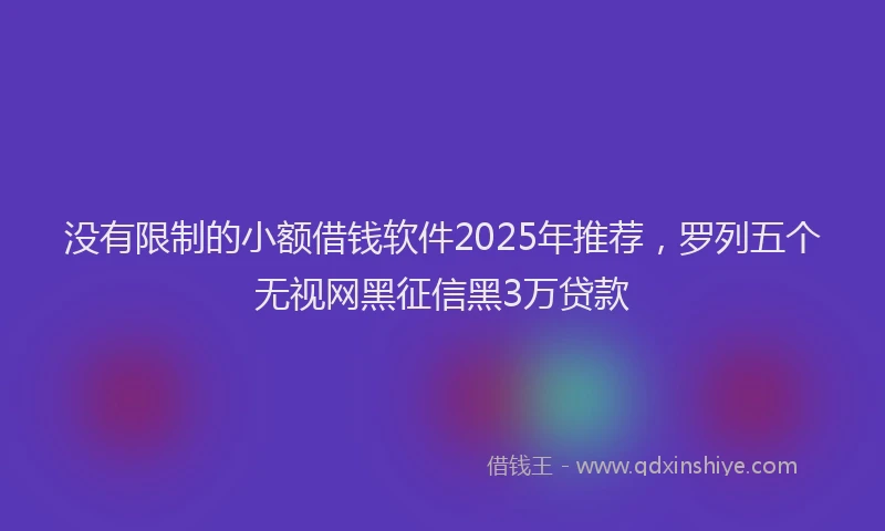 没有限制的小额借钱软件2025年推荐，罗列五个无视网黑征信黑3万贷款