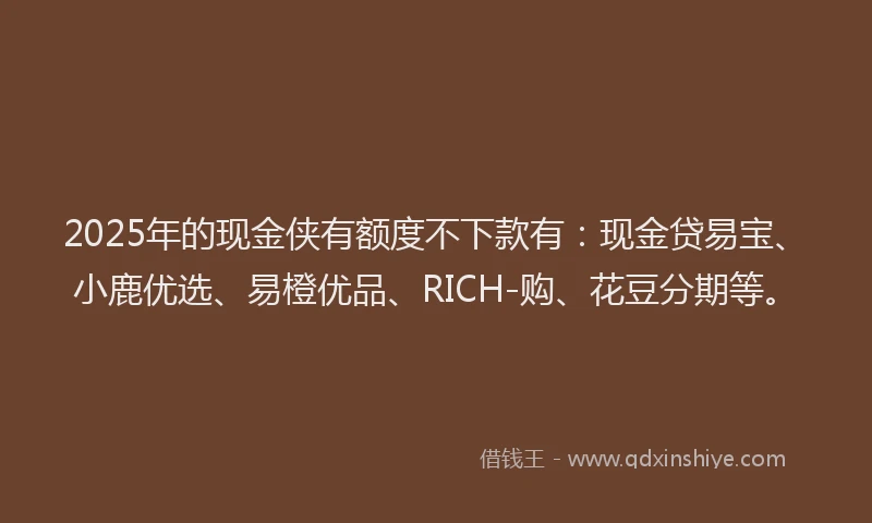 2025年的现金侠有额度不下款有：现金贷易宝、小鹿优选、易橙优品、RICH-购、花豆分期等。