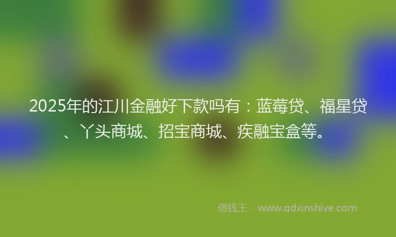 2025年的江川金融好下款吗有：蓝莓贷、福星贷、丫头商城、招宝商城、疾融宝盒等。