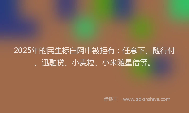 2025年的民生标白网申被拒有：任意下、随行付、迅融贷、小麦粒、小米随星借等。