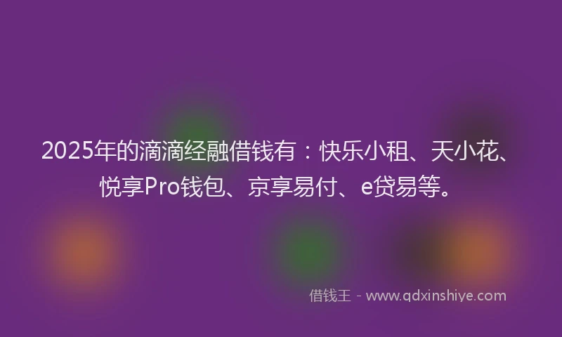 2025年的滴滴经融借钱有：快乐小租、天小花、悦享Pro钱包、京享易付、e贷易等。