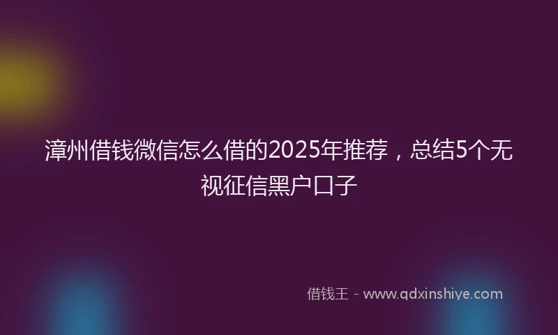 漳州借钱微信怎么借的2025年推荐，总结5个无视征信黑户口子
