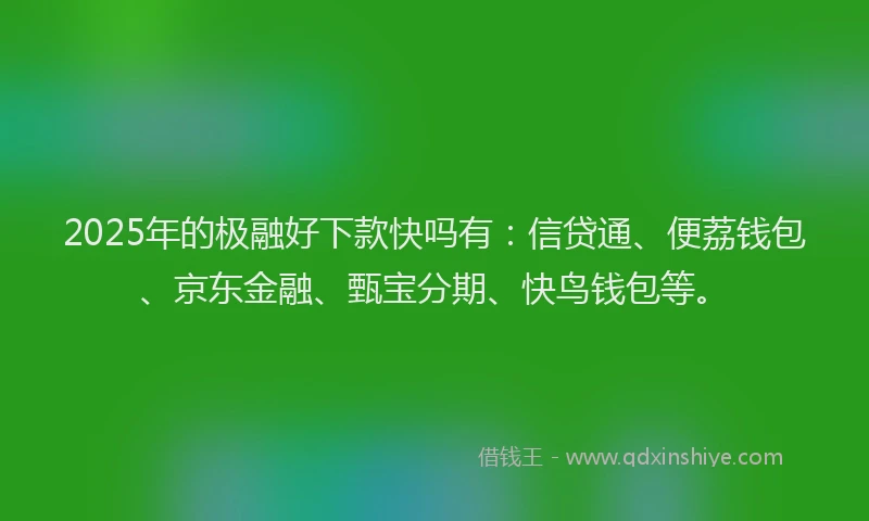 2025年的极融好下款快吗有：信贷通、便荔钱包、京东金融、甄宝分期、快鸟钱包等。