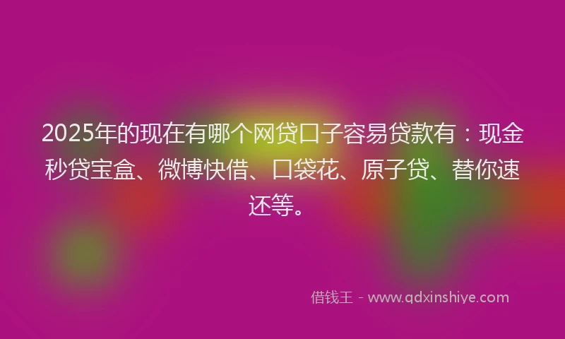 2025年的现在有哪个网贷口子容易贷款有：现金秒贷宝盒、微博快借、口袋花、原子贷、替你速还等。