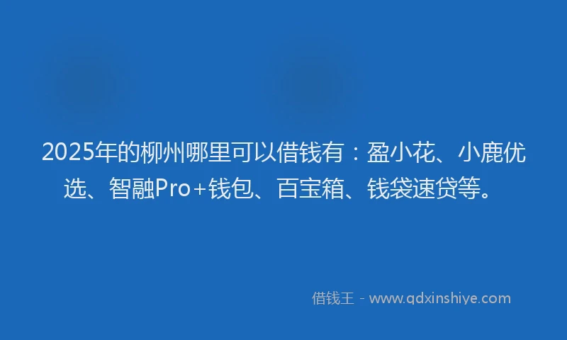 2025年的柳州哪里可以借钱有：盈小花、小鹿优选、智融Pro+钱包、百宝箱、钱袋速贷等。