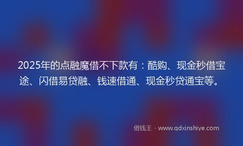 2025年的点融魔借不下款有：酷购、现金秒借宝途、闪借易贷融、钱速借通、现金秒贷通宝等。