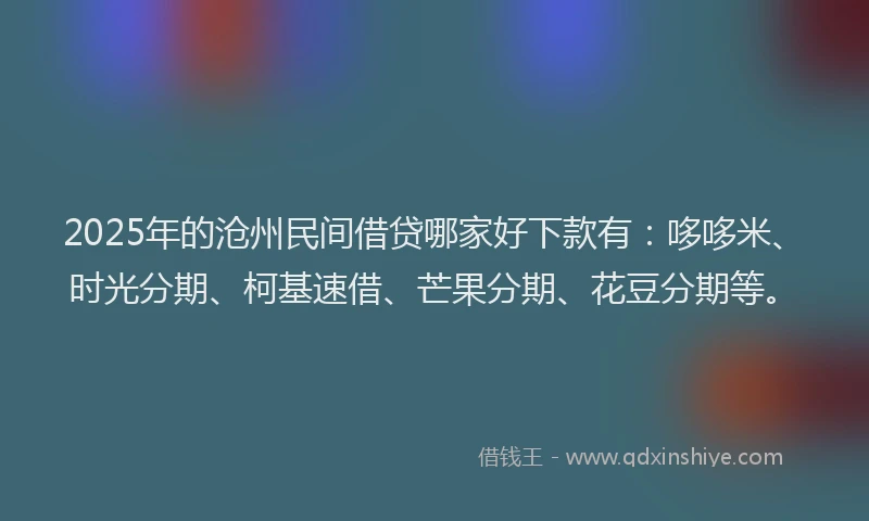 2025年的沧州民间借贷哪家好下款有：哆哆米、时光分期、柯基速借、芒果分期、花豆分期等。