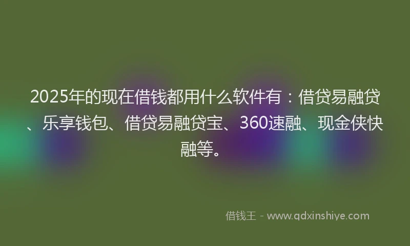 2025年的现在借钱都用什么软件有：借贷易融贷、乐享钱包、借贷易融贷宝、360速融、现金侠快融等。